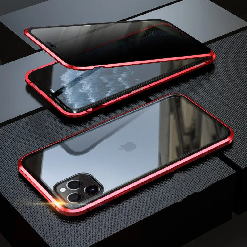 Glass anti-spy phone case with geometry pattern for iPhone in clamshell design