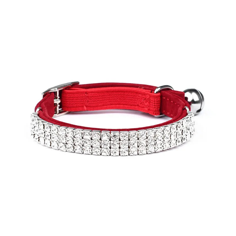 Rhinestone suede cat collar in multiple colours with adjustable 20-30cm length