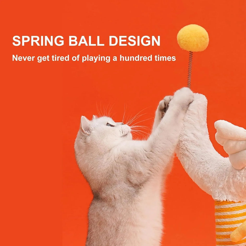 Tall sisal rope cat scratching post with spring ball on top
