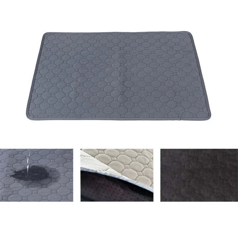 Two neutral-coloured washable dog pee pads, one tan and one grey, showing textured fabric surface.