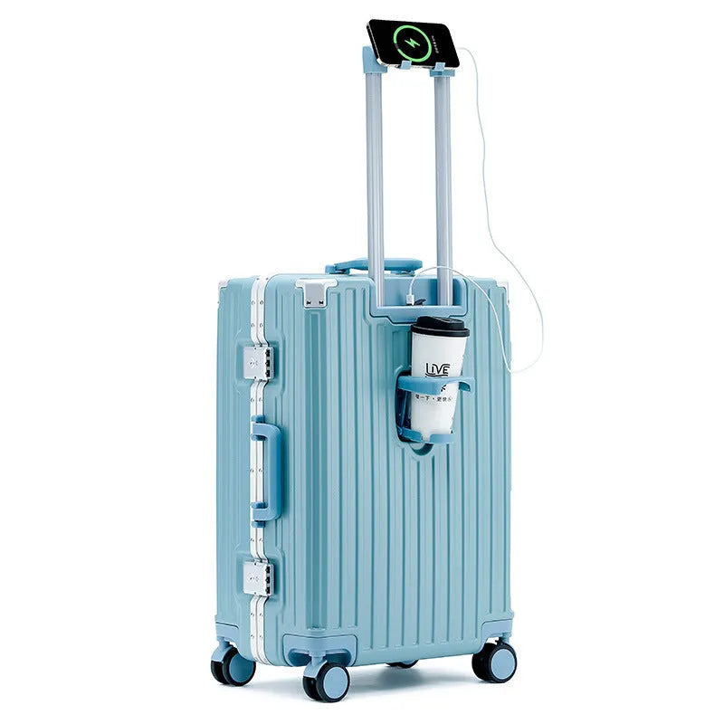 Hard shell aluminium frame luggage in avocado green colour with wheels and retractable handle