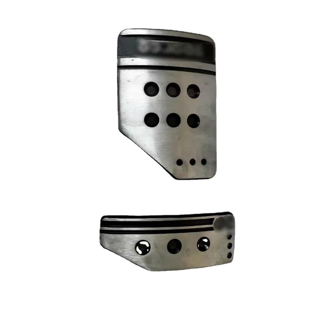 Aluminium alloy manual transmission car pedal set showing brake, accelerator, and clutch in grey finish