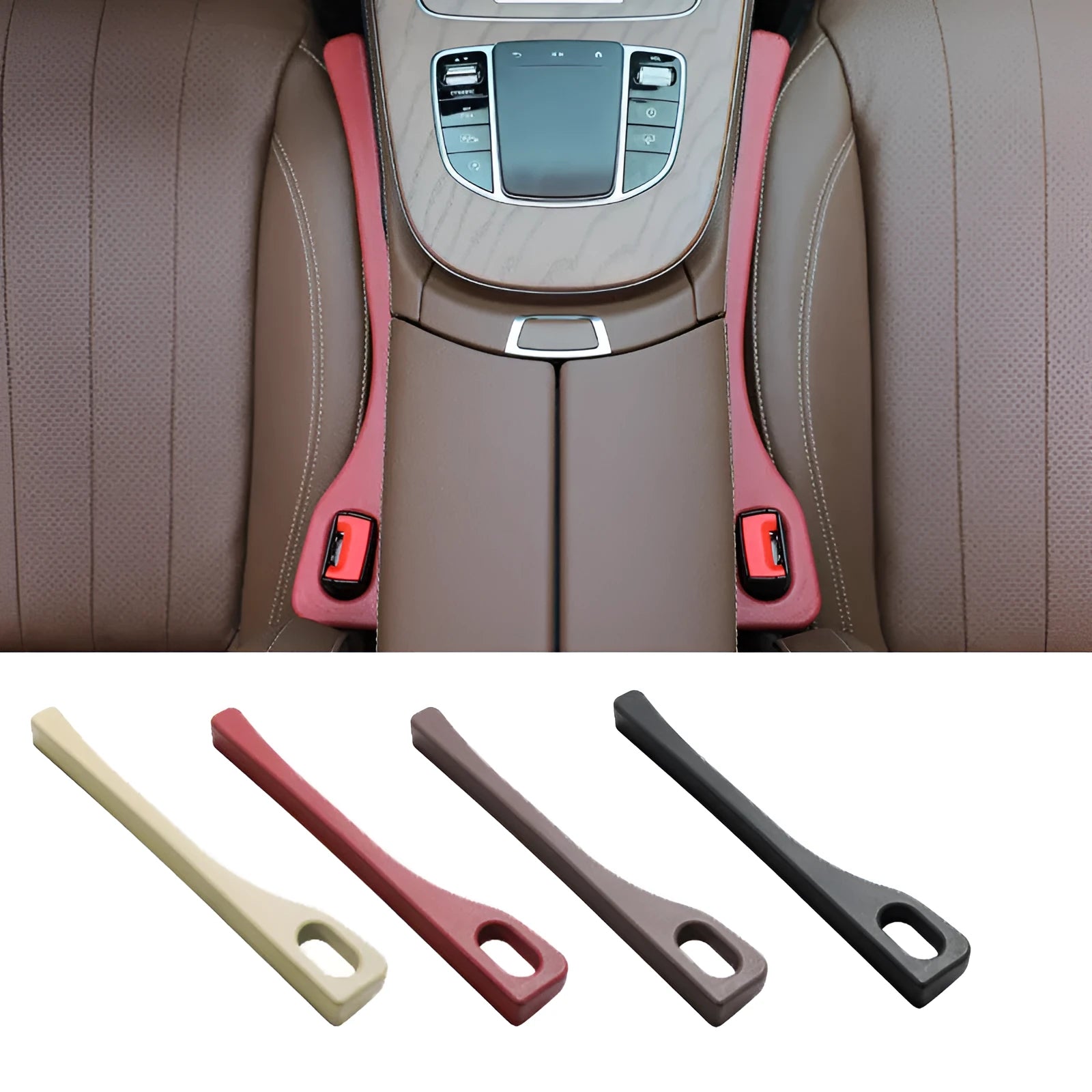 Polyurethane car seat gap filler strips in black, brown, red and beige colours