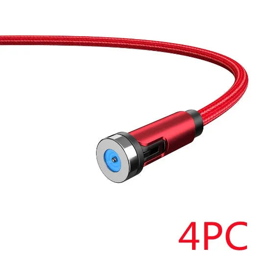 Essager black braided magnetic charging cable with blue LED light, showing 360-degree rotating connector.