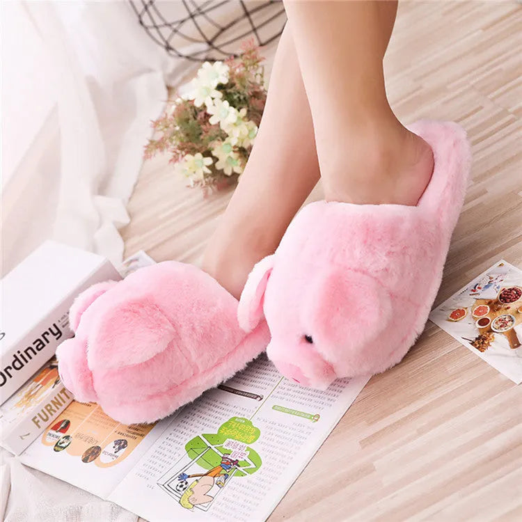 Pink pig-themed indoor floor slippers with short plush exterior and PP cotton filling