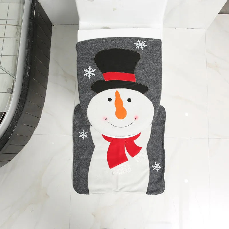 Christmas bathroom decoration set with flannel toilet cover, floor mat, and shower curtain in Santa design