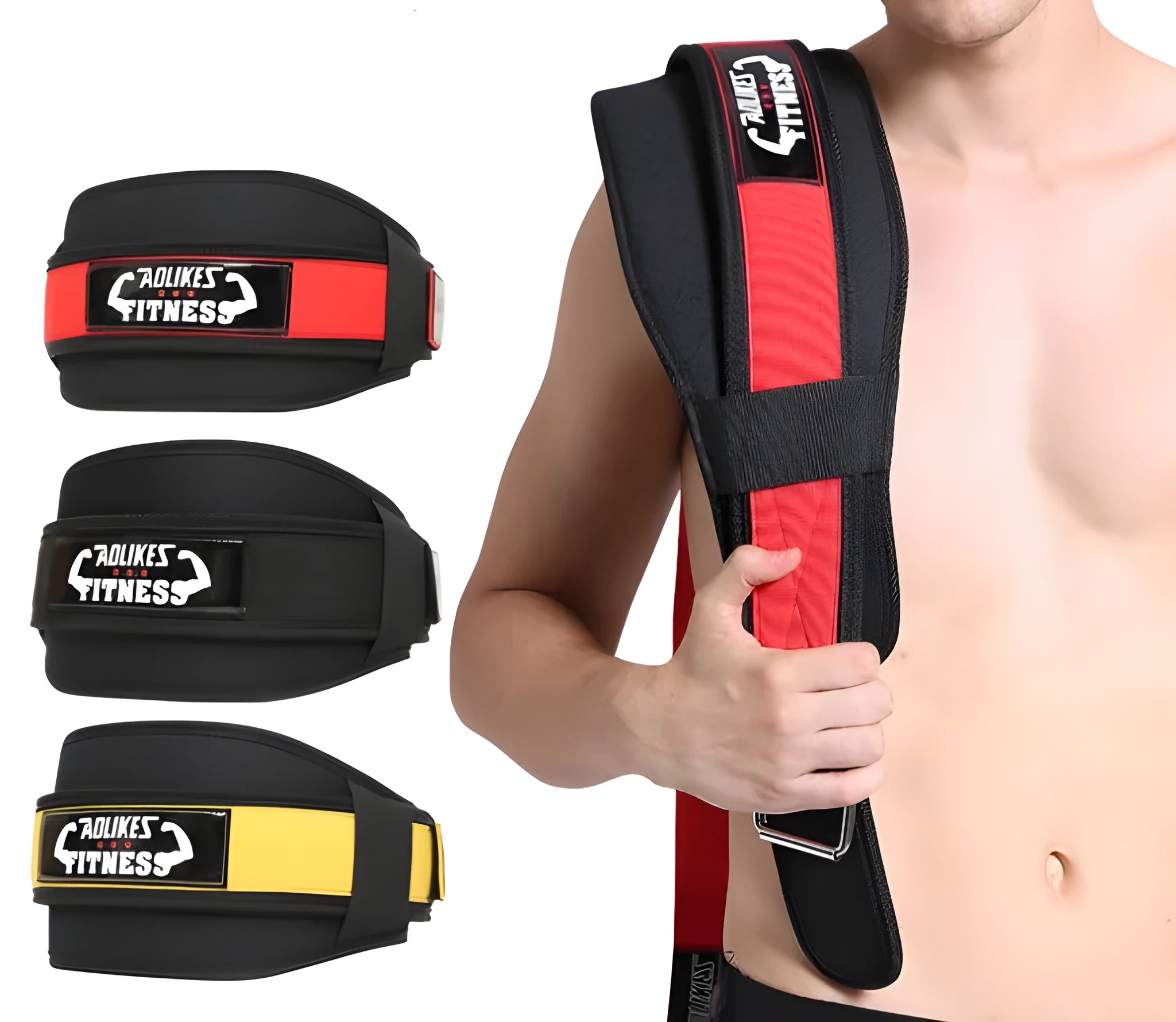 Nylon fitness weightlifting waistband in black red yellow colours for adult gym use