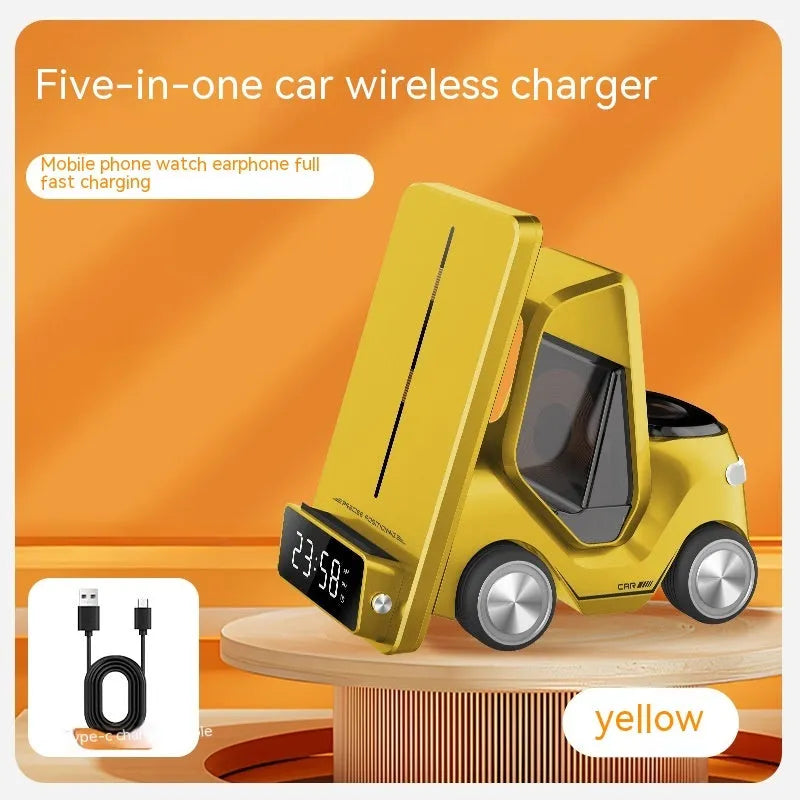 15W three-in-one wireless fast charging bracket in grey, white, yellow, or orange with USB Type-C connection