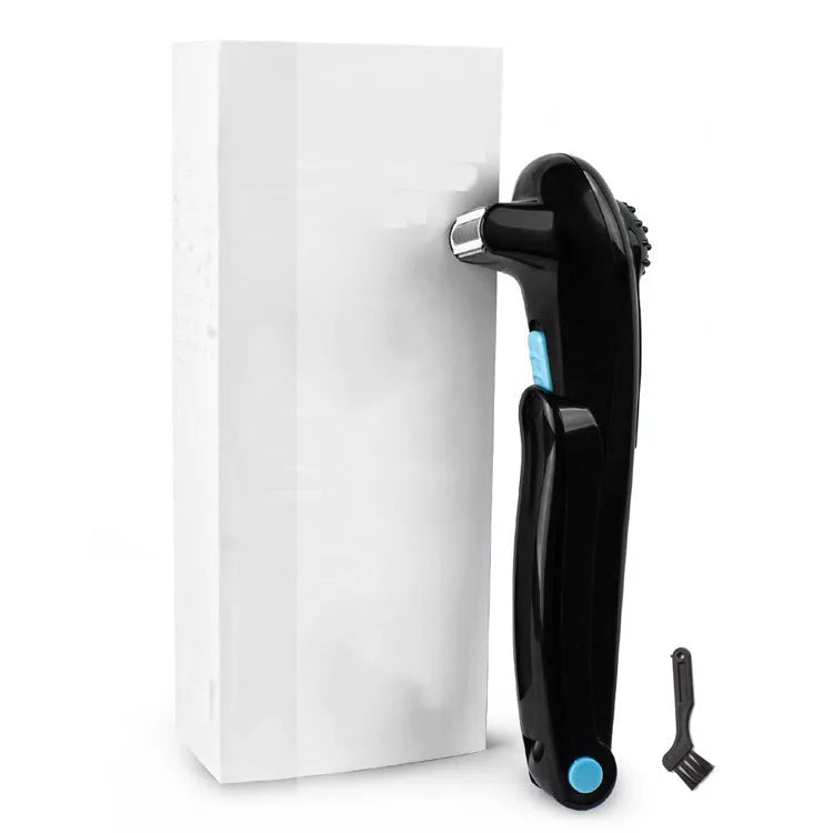 Black folding electric body shaver with compact closed design and ABS plastic housing.