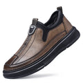 Men's solid black leather casual lace-up shoes with round toe on a white background.