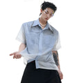 Blue and white gradient loose fit short sleeve men's casual shirt on a hanger