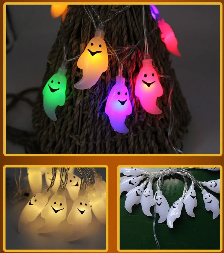 Halloween LED string lights with bat, pumpkin, ghost and spider pendants on a 1.2 metre wire