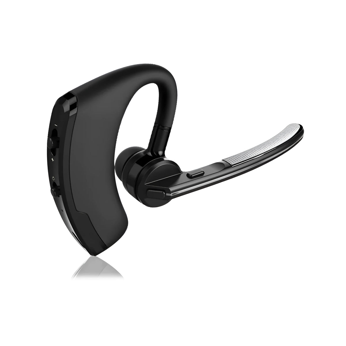 V9 Jerry wireless Bluetooth headset with earbud and charging cable on a dark background