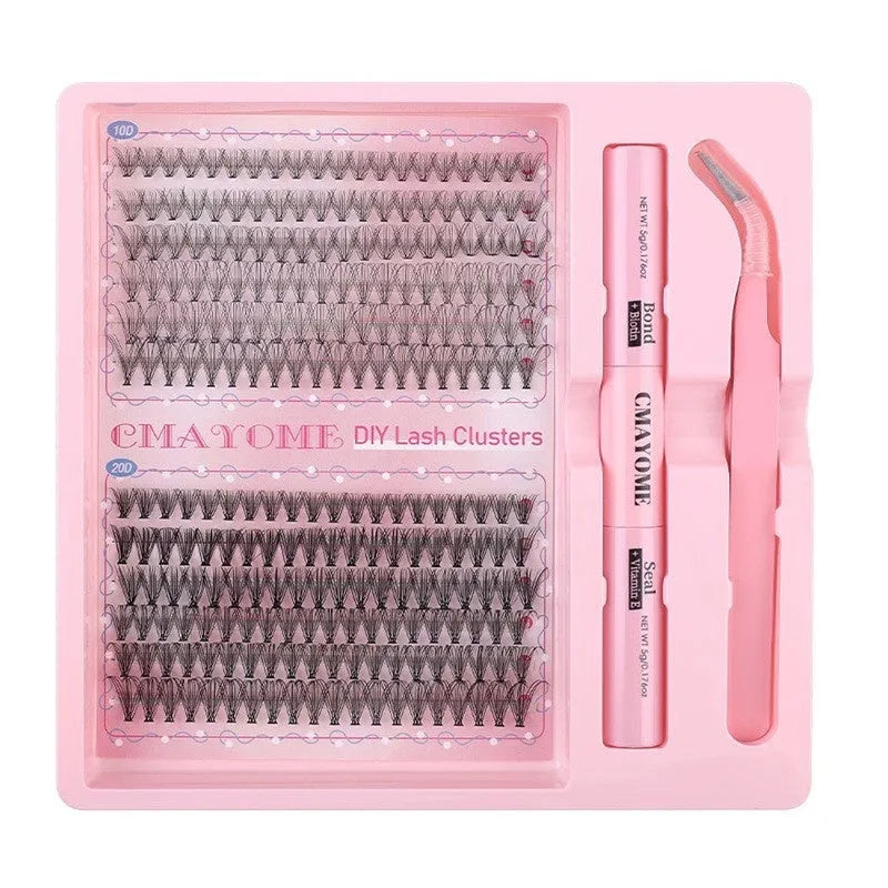 DIY single cluster false eyelashes set with artificial fibre clusters for custom lash application