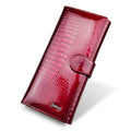 Genuine leather women's coin purse with patent crocodile pattern in wine red, black, and red colour options