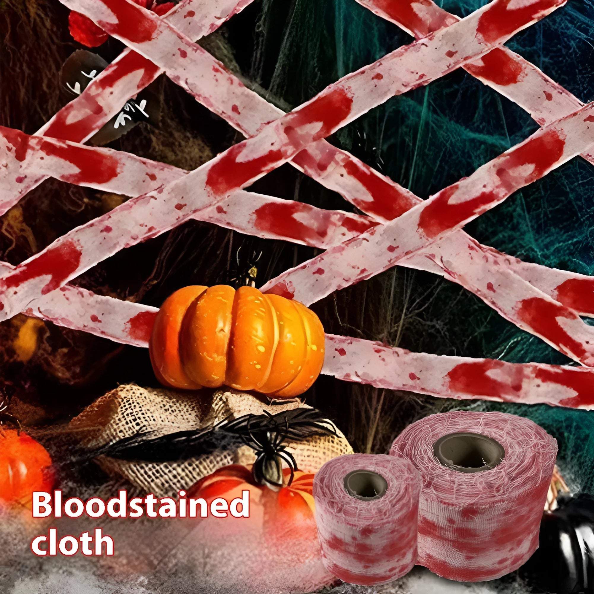 Halloween bloody horror bandage in red colour with 8cm width on a roll for spooky decorations