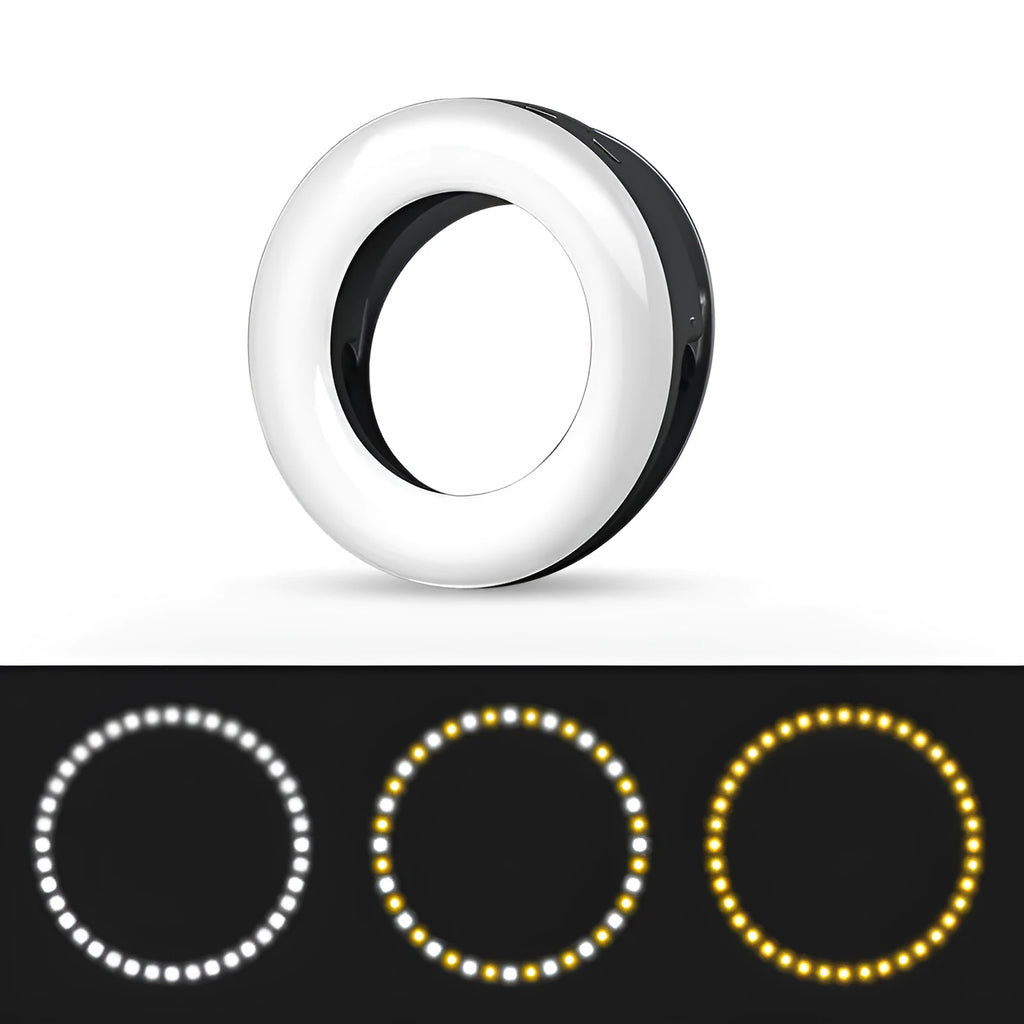 Black LED ring light for mobile phone photography with USB cable