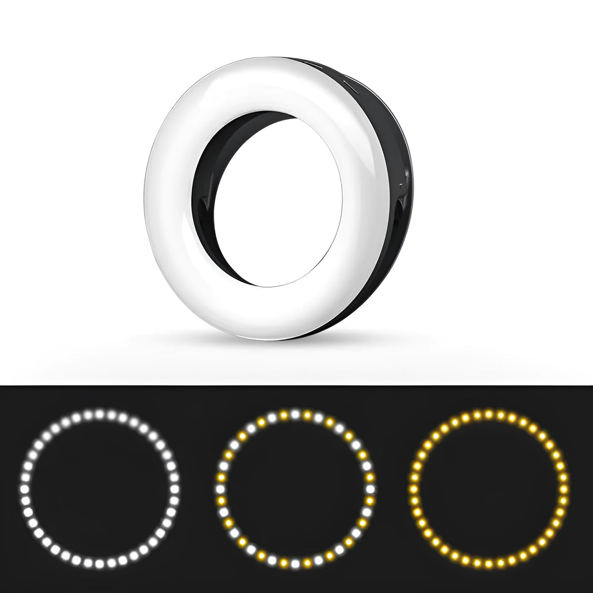 Black LED ring light for mobile phone photography with USB cable