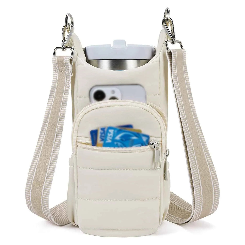 Cloth water bottle bag for bicycles in black, pink, or beige colours