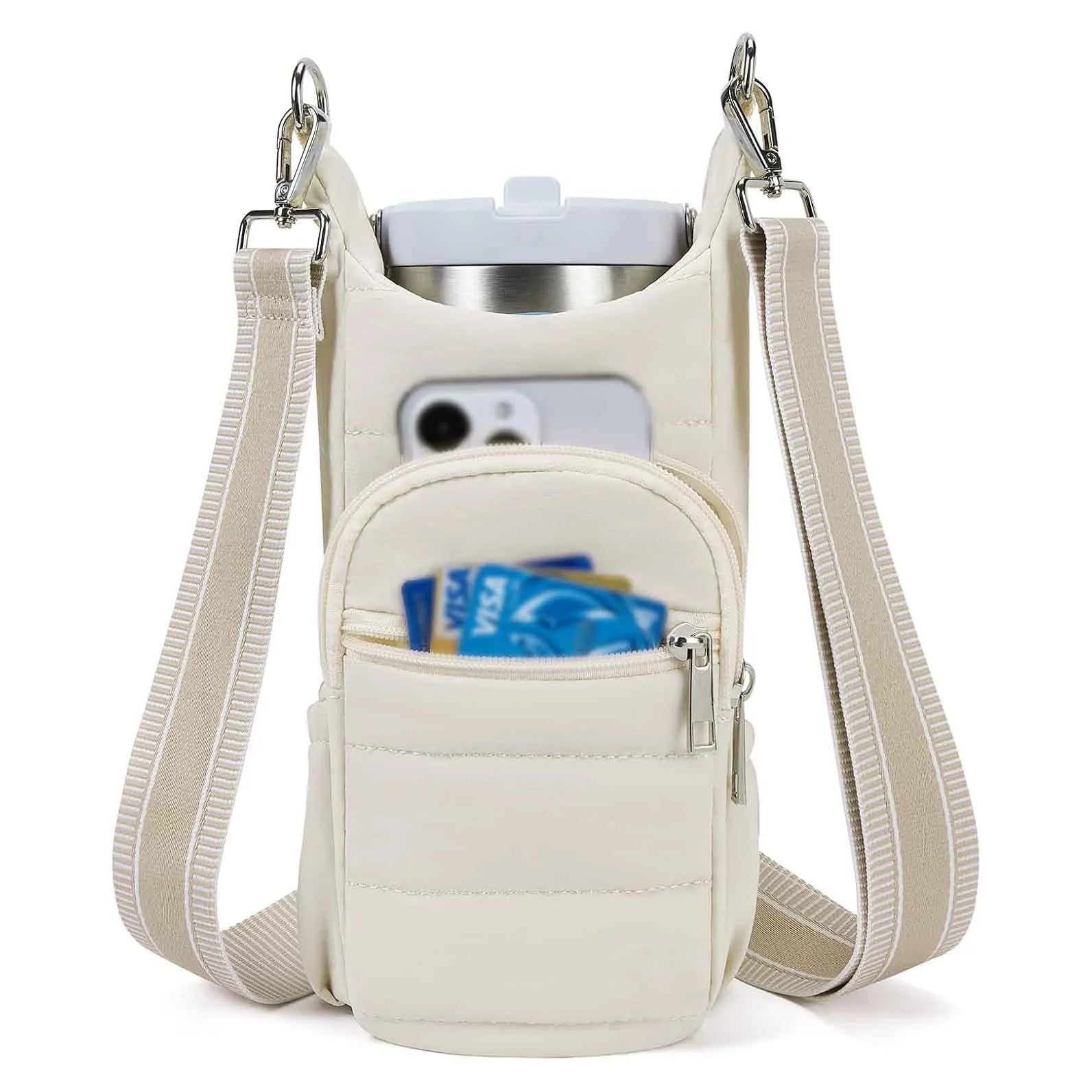 Cloth water bottle bag for bicycles in black, pink, or beige colours