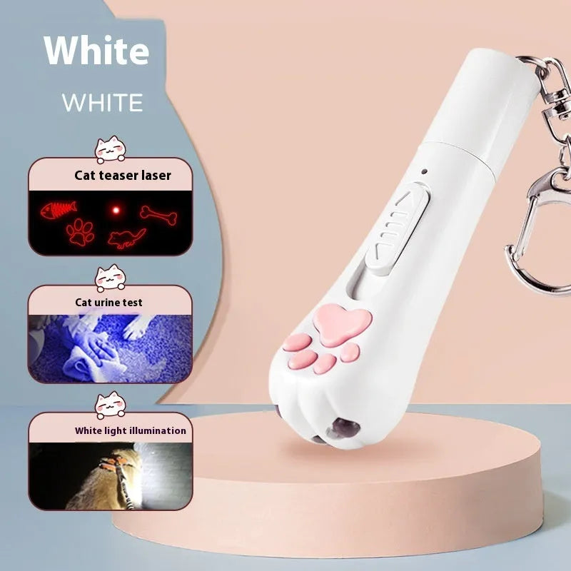 Cat teaser pen toy with LED light in pink, cream, or sky blue colour options