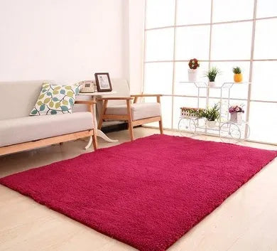 White fluffy plush area rug with rectangular shape and non-slip dot bottom