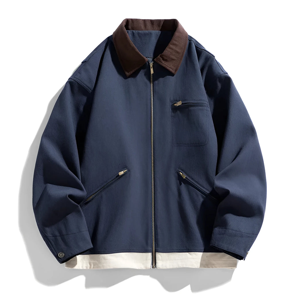 Men's loose fit Korean style jacket with contrast lapels and side seam pockets in mint green colour