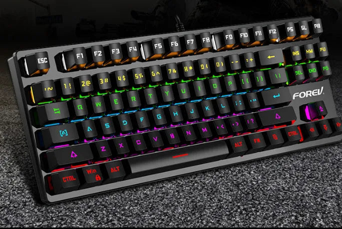 Punk gradient wired mechanical keyboard, ABS body, 350x130x35mm, shown in BlackBerry, fog Blue, Green Purple, Moonlit Night and Twilight Purple.