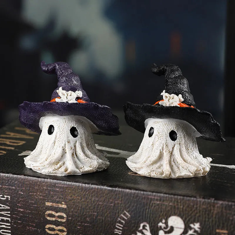 Purple and black resin wizard hat ornaments for Halloween and Christmas decorations