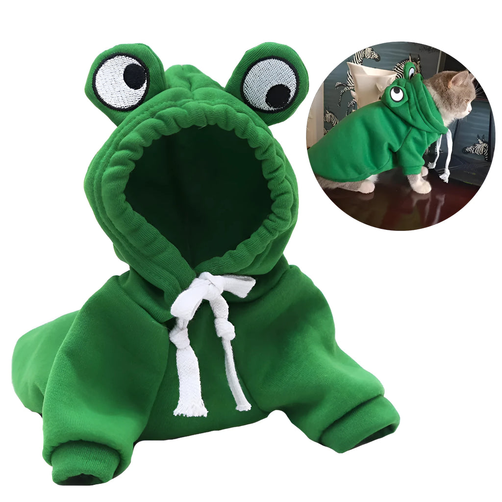 Green frog pattern pet hoodie costume for small dog wearing