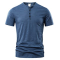 Men's slub cotton casual short sleeve pullover shirt in a solid colour, shown in multiple available shades.