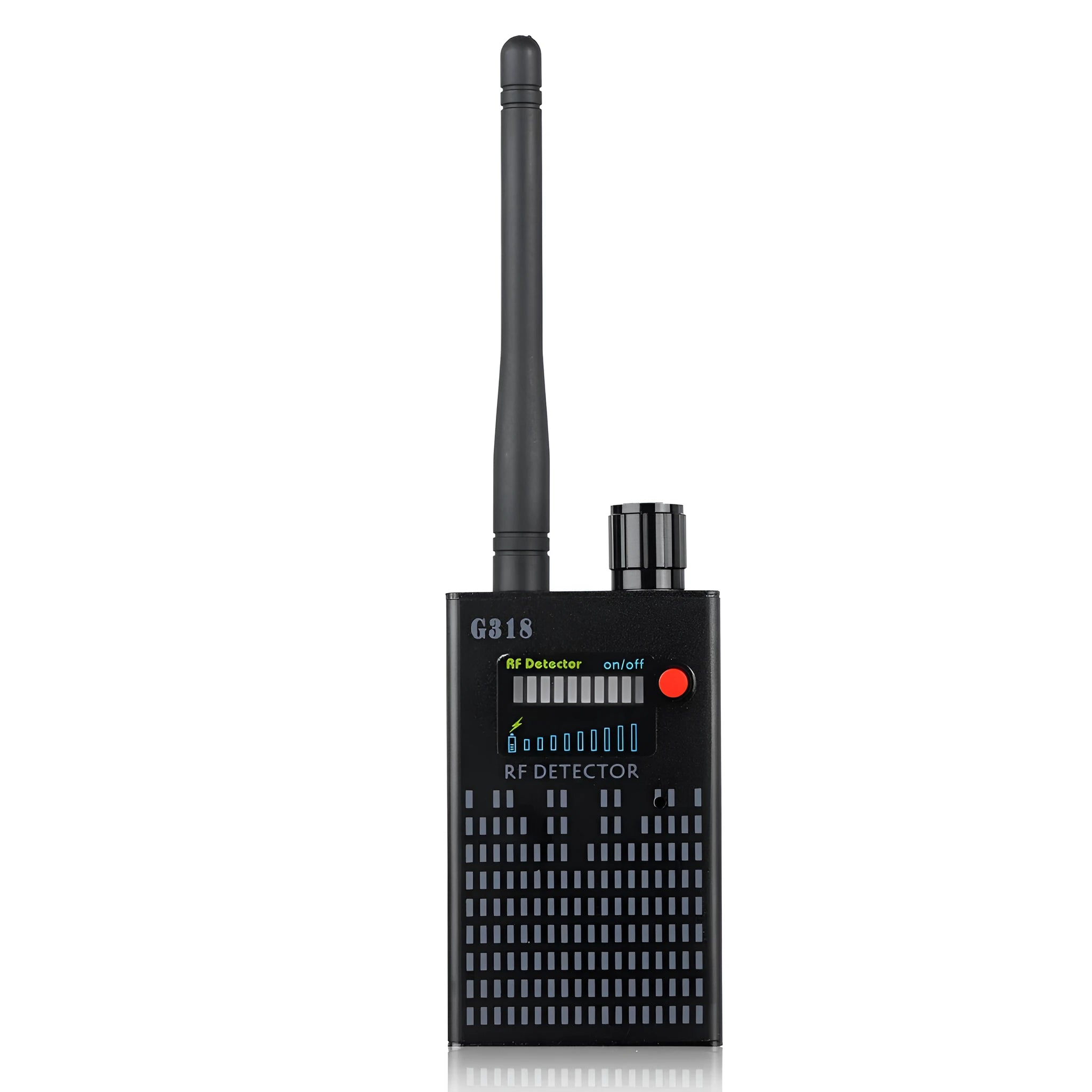 G318 black aluminium alloy anti-theft camera detector with dimensions 102mm by 52.5mm