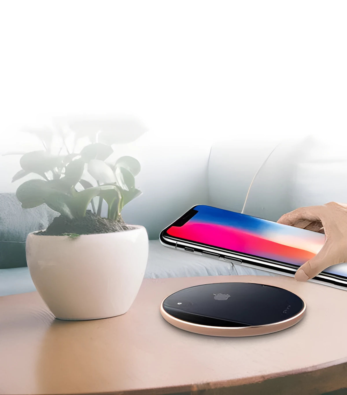 Ultra-thin aluminium alloy wireless charger in golden colour with LED indicator light
