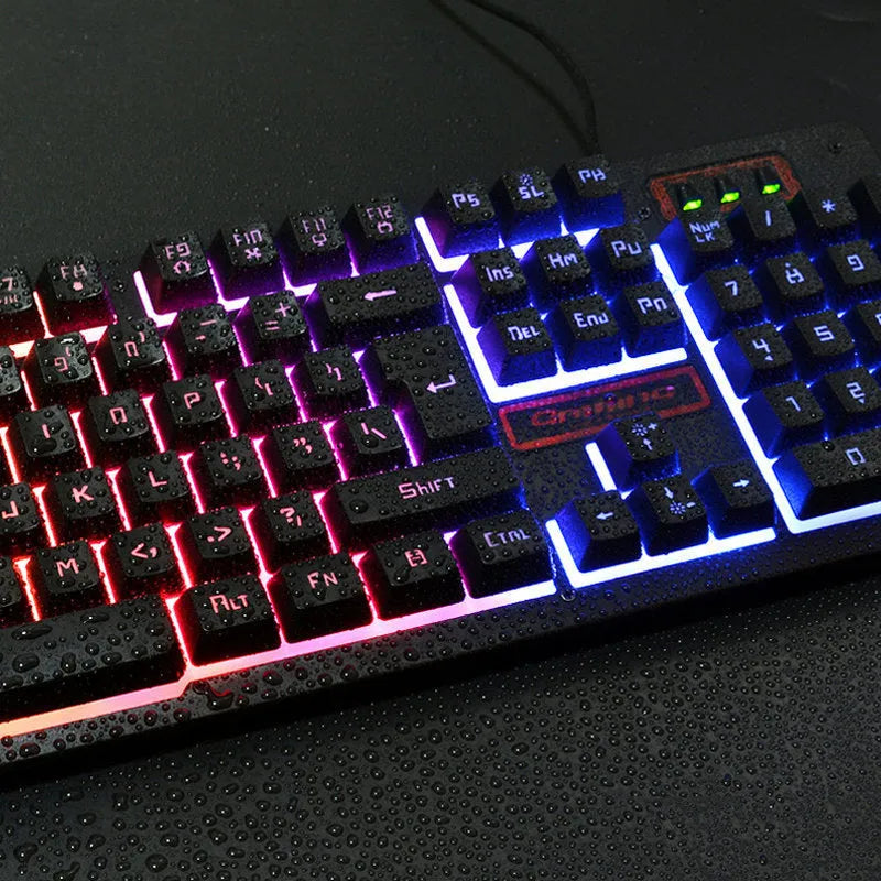 K13 wired gaming keyboard and mouse set in black with USB connection and 1600dpi optical mouse