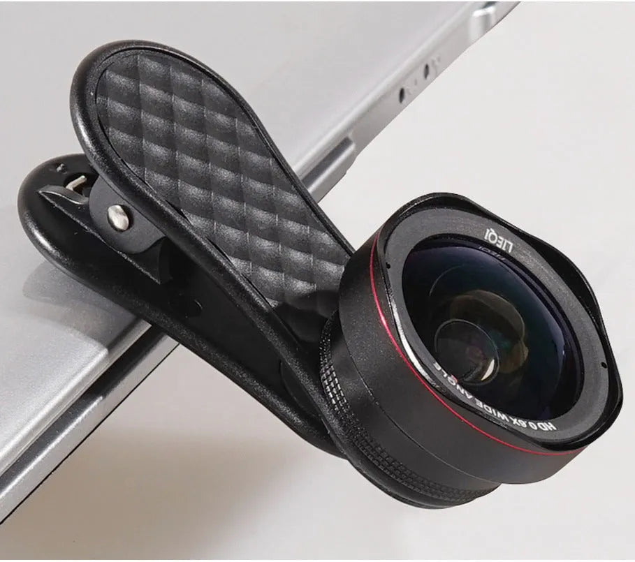 Mobile phone wide-angle and macro lens kit with storage case and phone clip