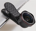 Mobile phone wide-angle and macro lens kit with storage case and phone clip
