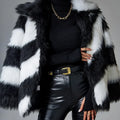 Contrast lapel faux fur coat with removable collar in normal length for commute wear