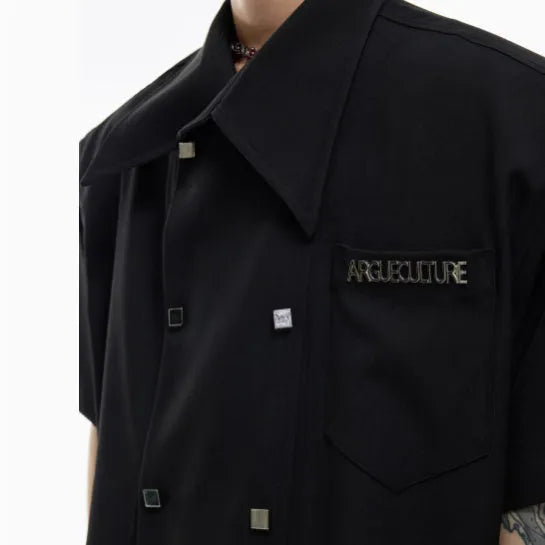 Men's loose fit short-sleeved summer shirt with lapel collar in white, black and blue colour options