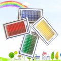Plastic microscope slides with prepared biological specimens in red, green, yellow, and blue colour-coded categories