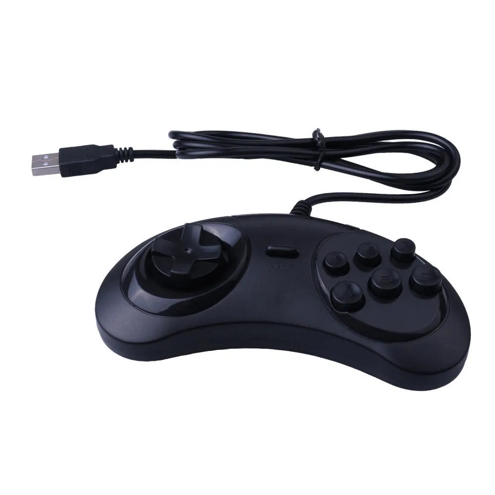 Black Sega USB PC game controller with 1.8 metre cable showing dimensions 15.5x8.5x2.5cm