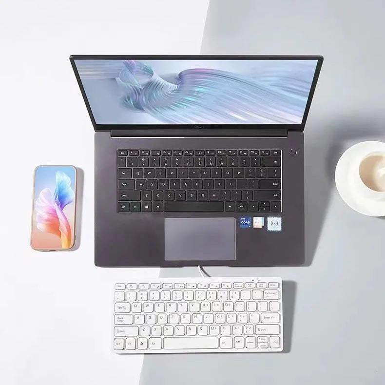 USB wired mini keyboard in black, white, pink or blue colours with compact 280mm design