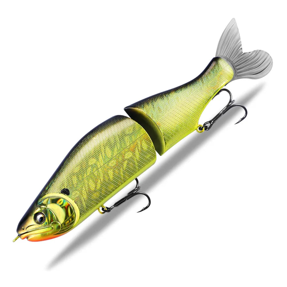 185mm plastic swimming fishing lure for bass on a blue background.