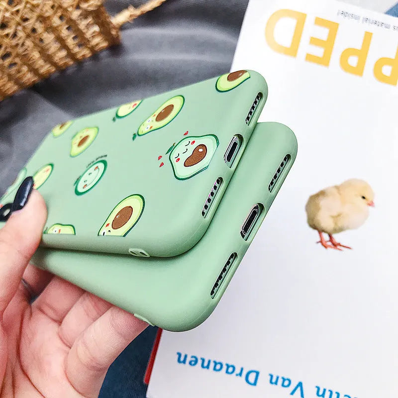 Cartoon avocado printed artwork on flexible TPU phone case for iPhone models