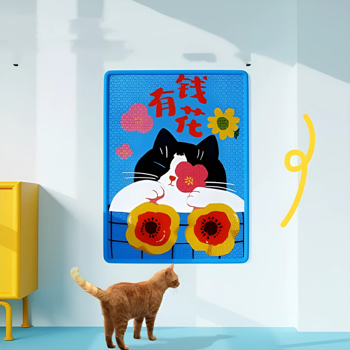 Wall-mounted sisal cat scratching board, 39x52cm, in fortune cat design for indoor claw care