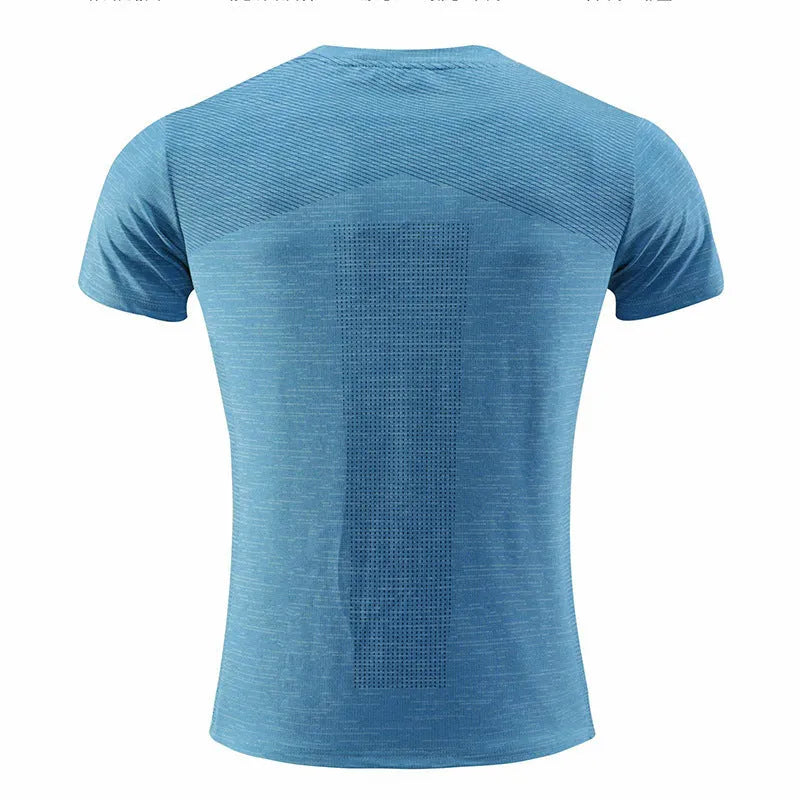 Men's short sleeve polyester sports T-shirt for running and basketball in various colours.