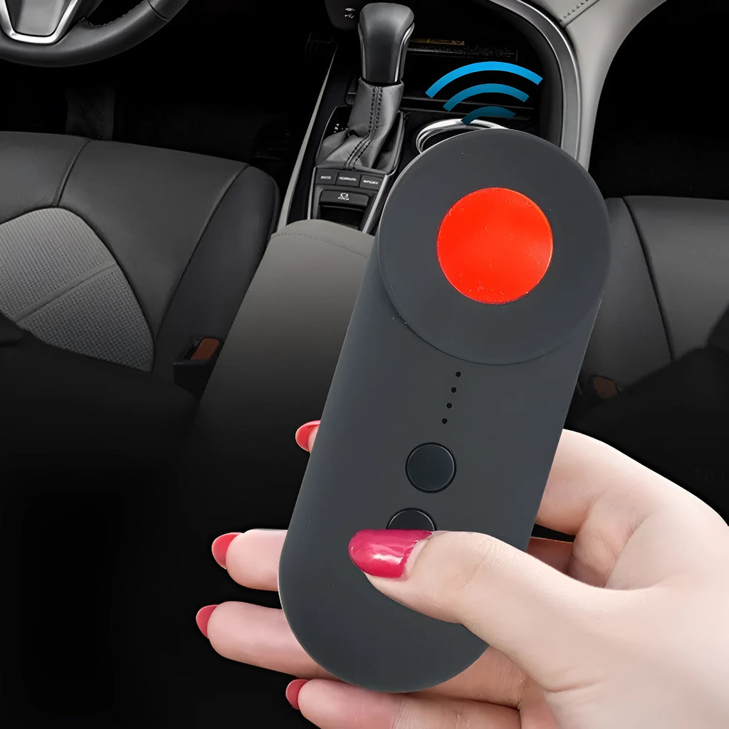 Black GPS and camera signal detector with compact ABS body and USB port.