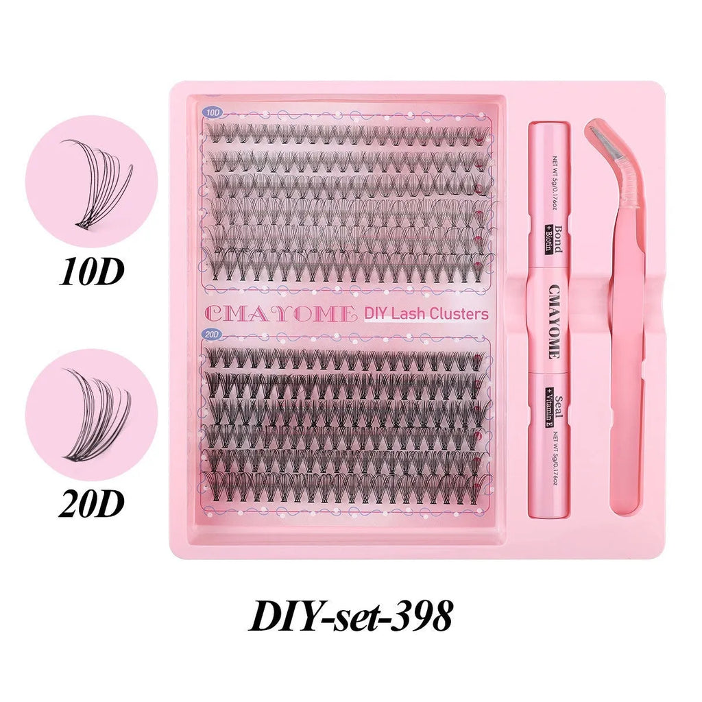 DIY single cluster false eyelashes set with artificial fibre clusters for custom lash application