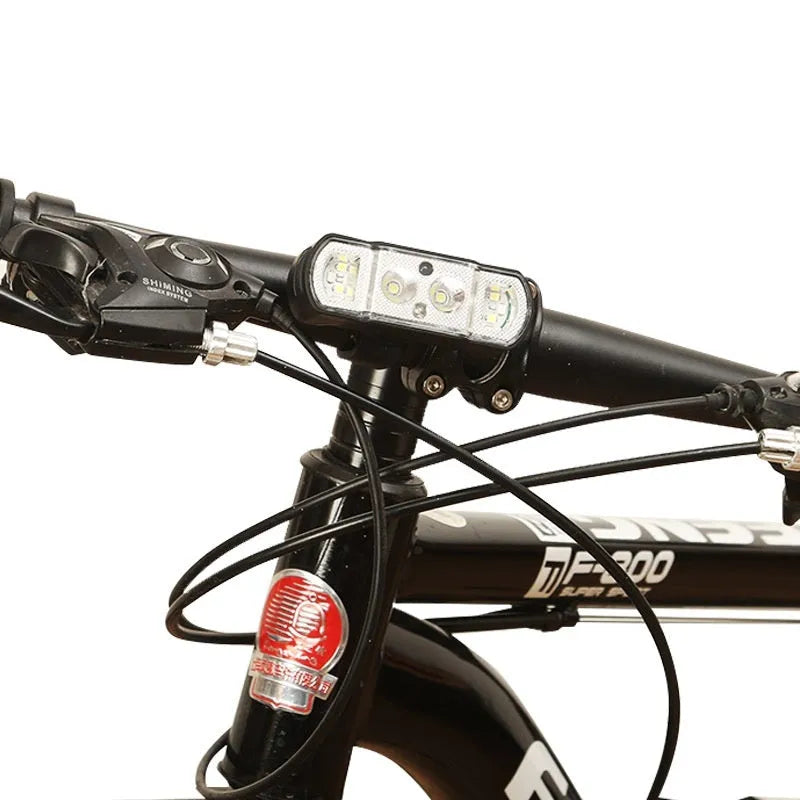 Black ABS bicycle headlight with LED display showing 350-lumen brightness and rechargeable battery