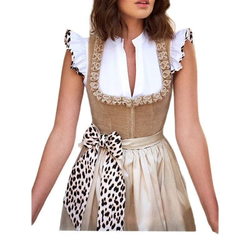 Khaki German Oktoberfest style women's dress in cotton polyester fabric