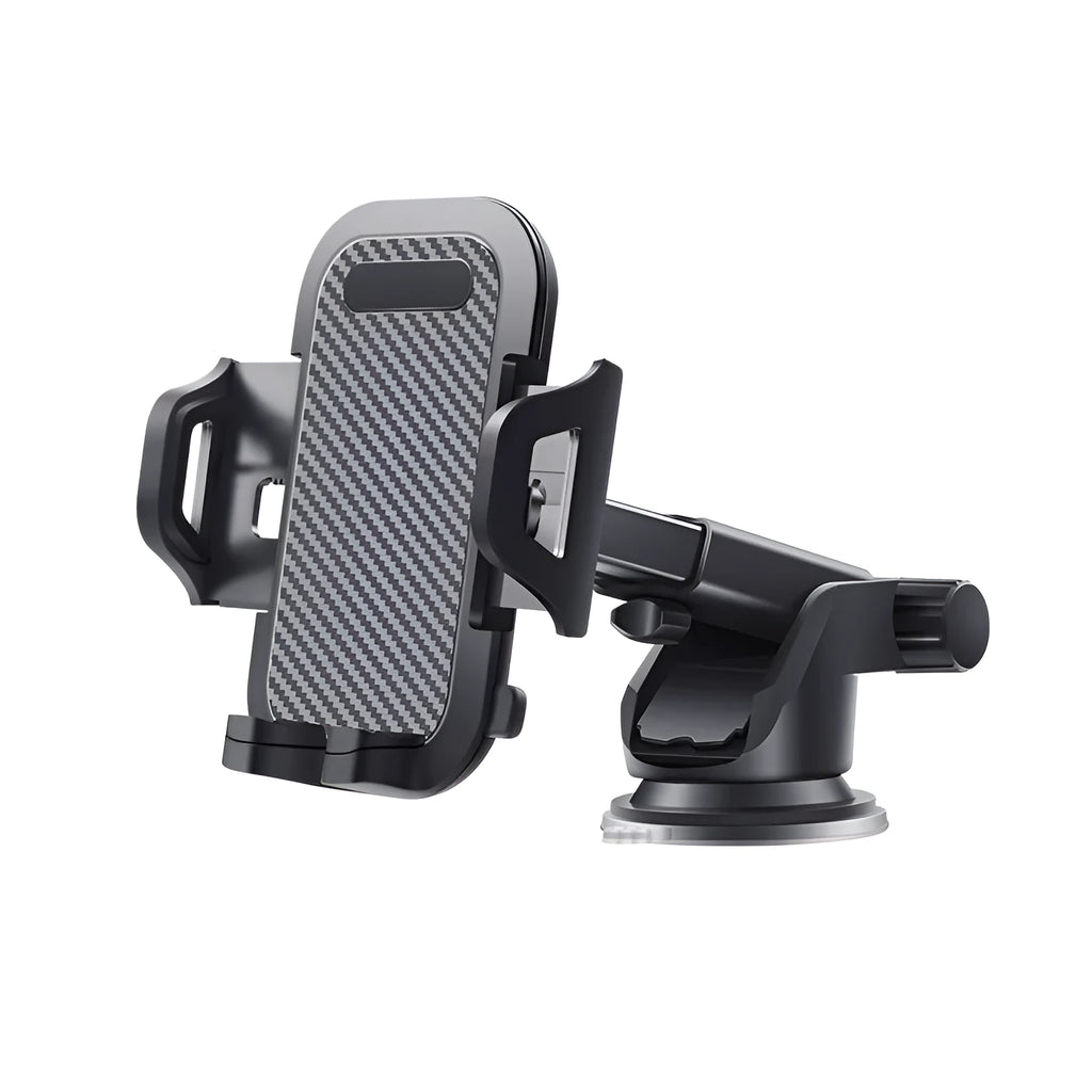 Black car phone holder made of ABS and EVA material designed for smartphones from 4.0 to 7.0 inches.